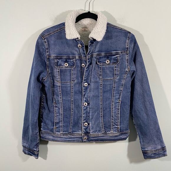 AG Adriano Goldschmied Kids Blue Sherpa Lined Denim Jacket Size M - Picture 1 of 11